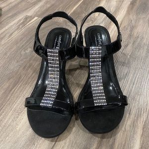 Black Bling Wedge Heel Sandals